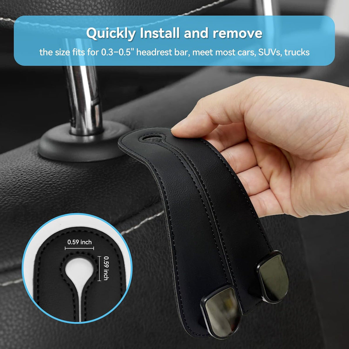 USSDE Car Seat Hooks Vehicle Headrest Back Storage Organizer 2 Pack for Purses Bags backpacks Groceries Hanger Holder - Universal Sturdy Holds 55lbs 360° Rotating (Style C/Black)
