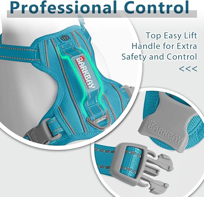 BARKBAY Dog Harness No Pull Oxford with ID Tag Pocket - Heavy Duty, Reflective, Easy Control for Large Dogs(Aqua Oxford,XS)