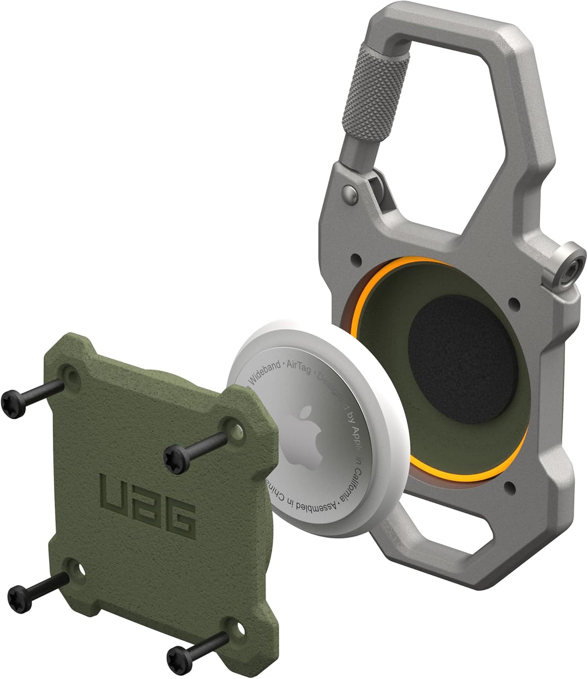 URBAN ARMOR GEAR UAG Designed for AirTag Case with Built-in Bottle Opener Monarch - Hard Shell Lock Case AirTag Holder with Durable Locking Carabiner for Keys, Luggage & Bags, Olive Drab/Silver