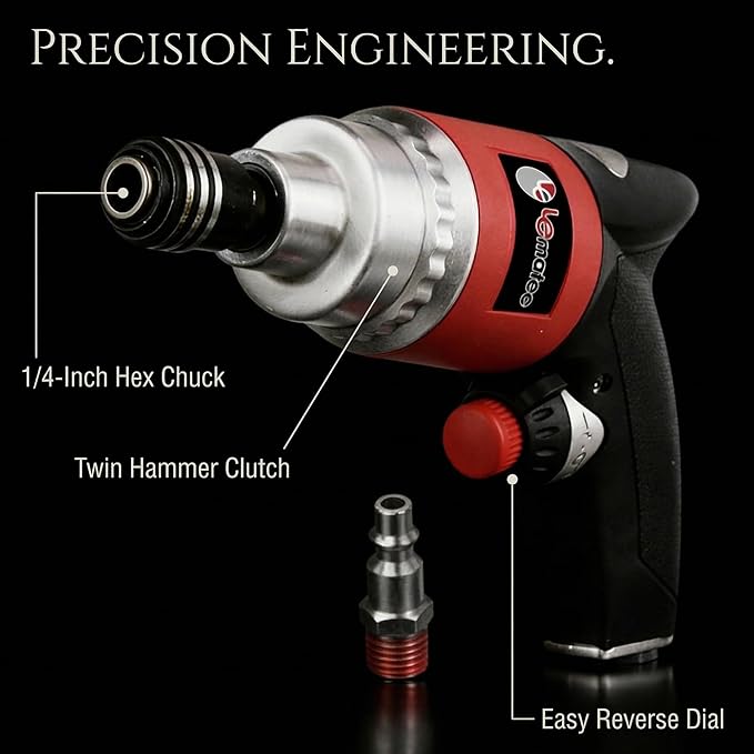 LE LEMATEC Professional Air Impact Driver - 13000 RPM Pneumatic Wrench with Twin Hammer, 40 ft-lb Torque, 1/4" NPT Compact Gun for Automotive, Furniture & Woodworking (LE-ID413)