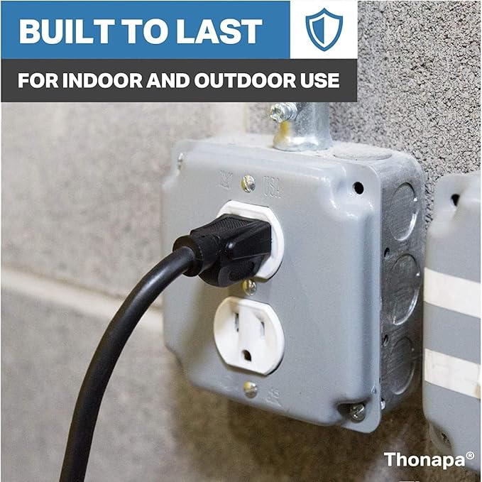 Thonapa 13 Amp Outdoor Extension Cord 10 ft, 16/3 SJTW 10 Foot Black Extension Cord 3 Prong, Weatherproof Exterior Power Cable for Outside Lights & Lawn, UL Certified - US Veteran Owned