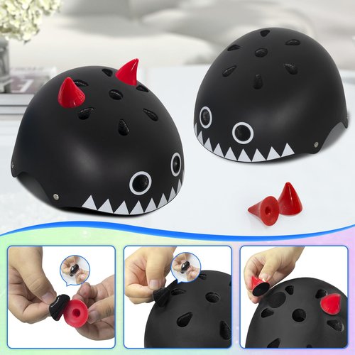 Nattork Kid's Bicycle Helmet for Girls or Boys Adjustable Size Muti-Sports Helmet for Skateboard Roller Skates with Cute Style for Children Black