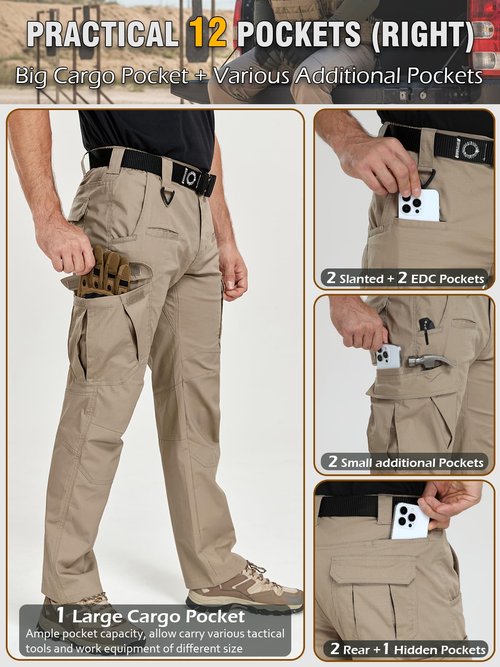CARWORNIC Men's Stretch Work Pants Water-Resistant Flex Ripstop Tactical Cargo Pants Lightweight Cotton Carpenter Construction Utility Pants Regular Fit Outdoor Hiking Trousers with Tool Pockets