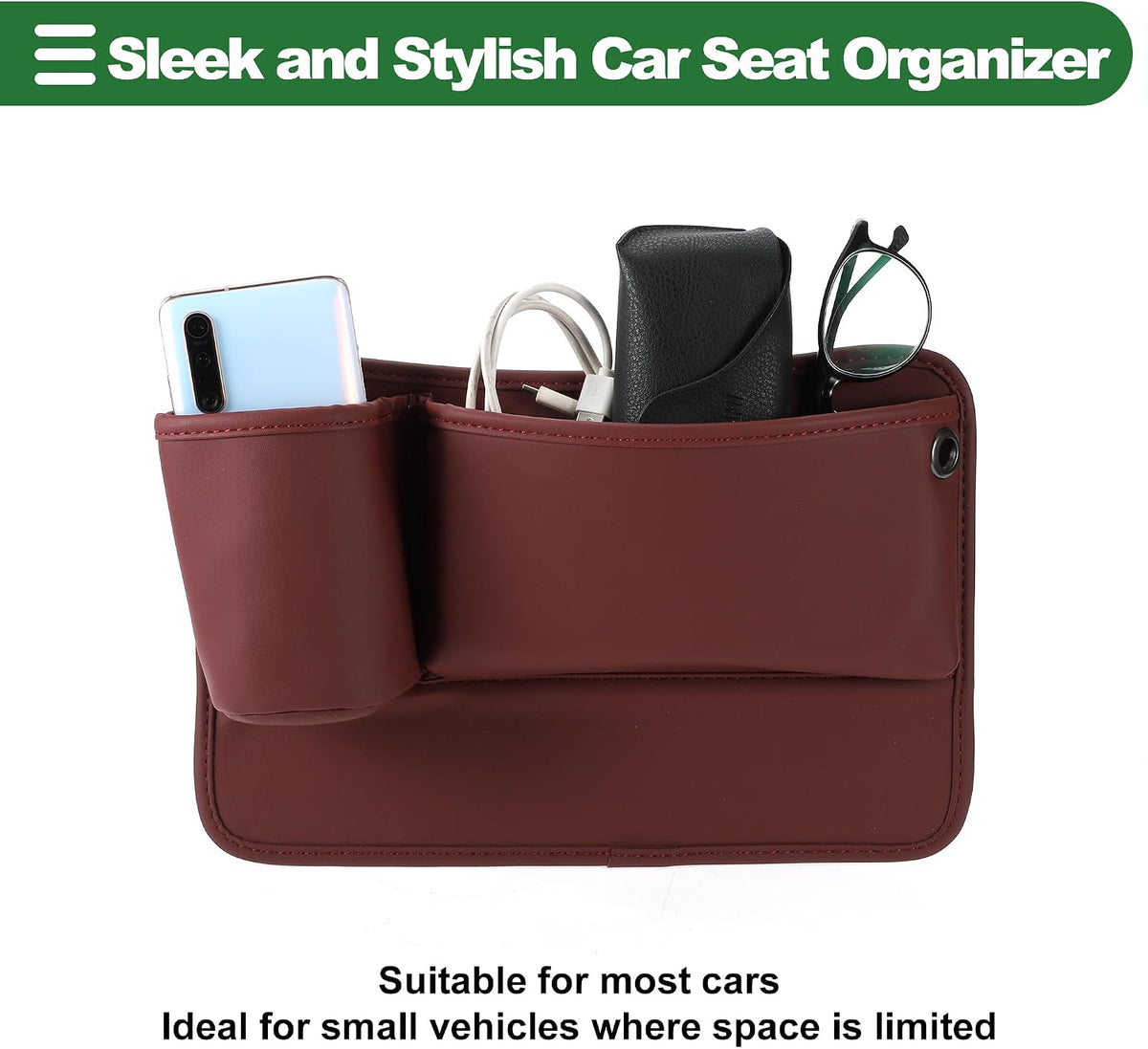 Motoforti Universal Car Seat Gap Filler Organizer Front Seat Gap Filler with Cup Holder Car Storage Accessories, Driver Side, Faux Leather, Wine Red