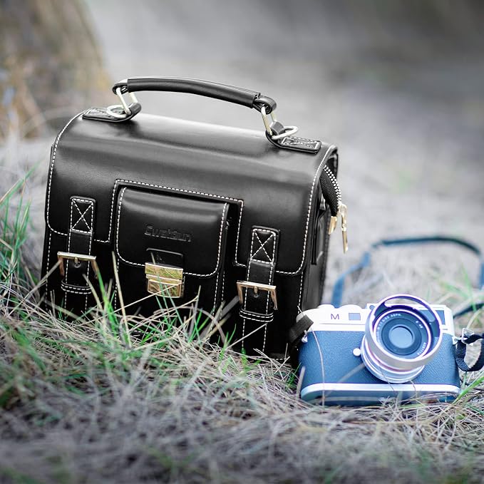 Cwatcun Leather Camera Bag Compact Shoulder Bag