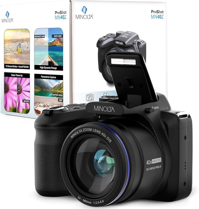 Minolta MN40Z 20MP Digital Camera – 40x Optical Zoom, 1080p FHD Video, 3.0" LCD