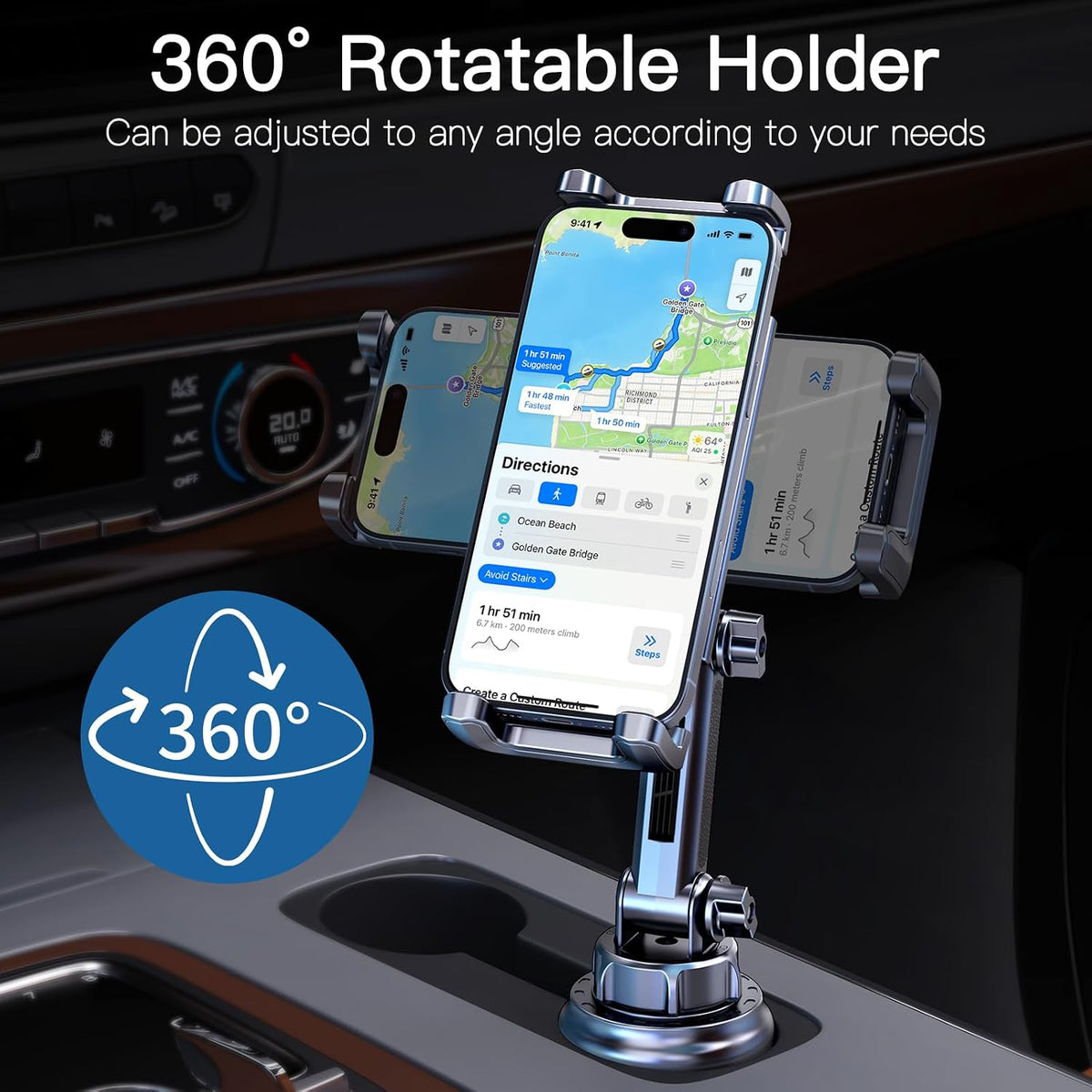Cup Holder Phone Tablet Mount for Car,Truck,360° Rotatable & Adjustable Arm Compatible with iPad iPhone Samsung Tab Kindle Fire HD Smartphones and Other 4.7-10" Devices