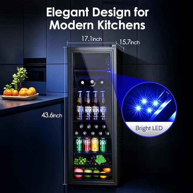 Anypro Beverage Refrigerator Cooler 4.8 Cu.Ft, Mini Fridge with Freeze with Glass Door for Soda Beer or Wine, Small Drink Dispenser Machine for Home Office Bar, 7 Temperatures, Adjustable Shelves