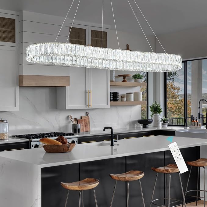 HAIXIANG Modern Crystal Chandelier Dimmable LED Long Chandeliers