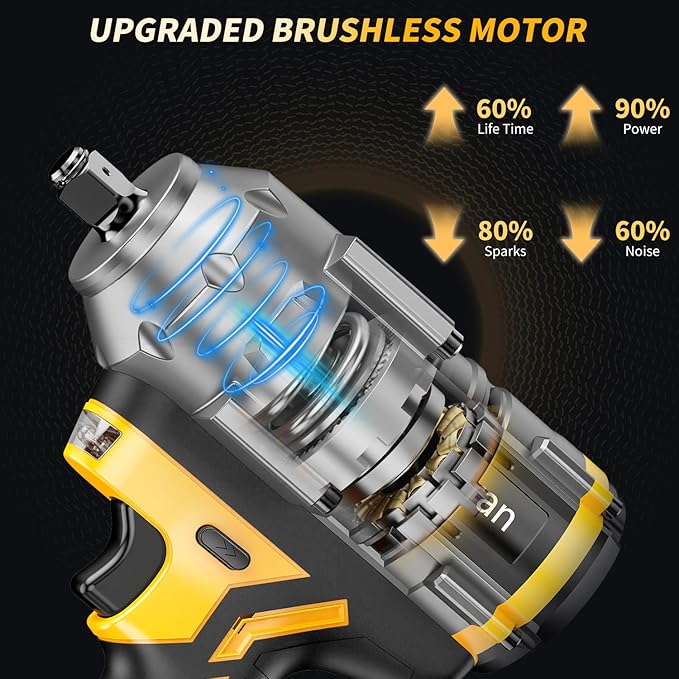 Cordless Impact Wrench 1/2 For Dewalt 20V Battery,1500Nm/1106FT-LBS Brushless Impact Driver,4-Speed Impact Drill Gun Tool 2100 RPM High Torque With 5 Sockets for Automotive/Motorcycle Repair