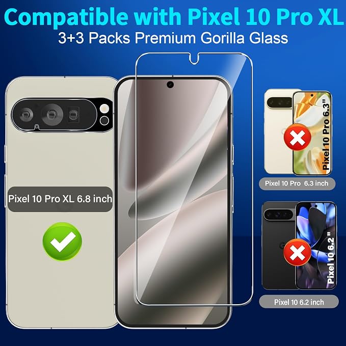 letosan 3 Pack for Google Pixel 10 Pro XL Screen Protector Tempered Glass + 3