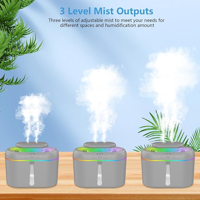 2L humidifiers for bedroom humidifier Home Ultra-Quiet 28 dB Quiet Supersized Cool Mist Air Humidifier for Baby Nursery，Dual Nozzie，Easy to Clean & Fill, 7 Color NightLight