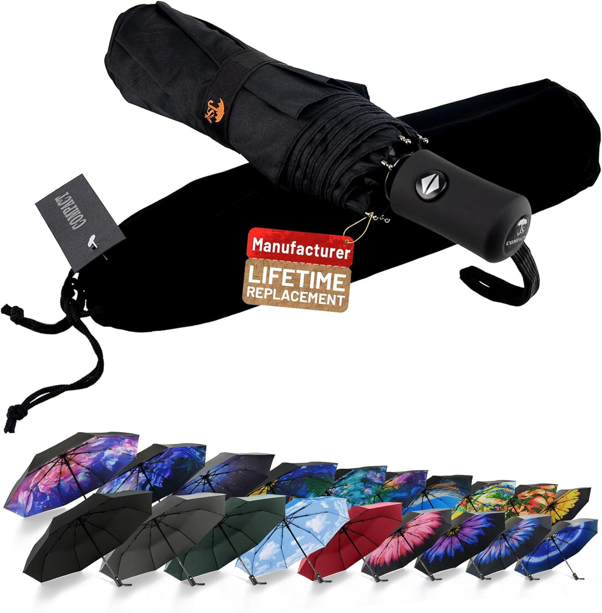 SY COMPACT Travel Umbrella - Windproof Automatic Design with UV Sun Protection | Compact Size