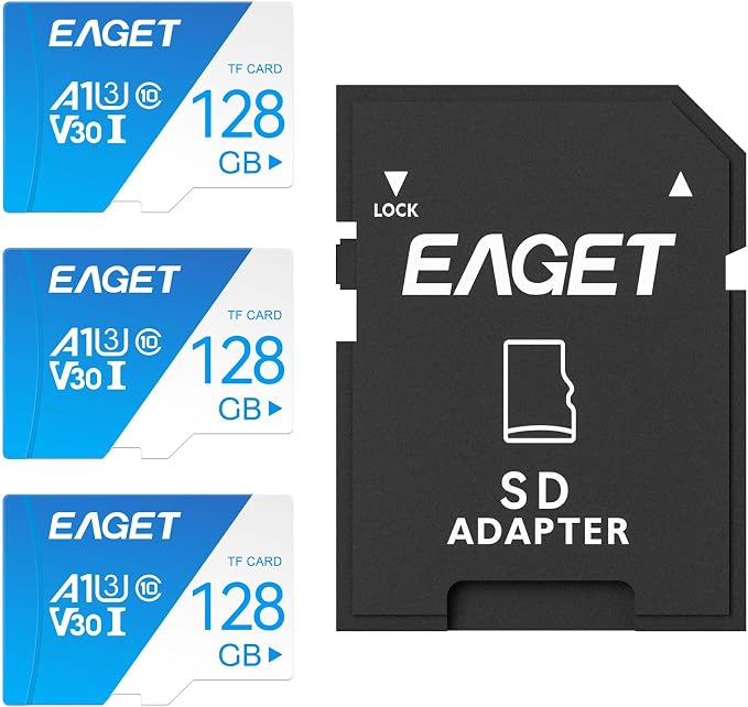 EAGET 3-Pack 128GB TF Memory Card Up to 100MB/s Read