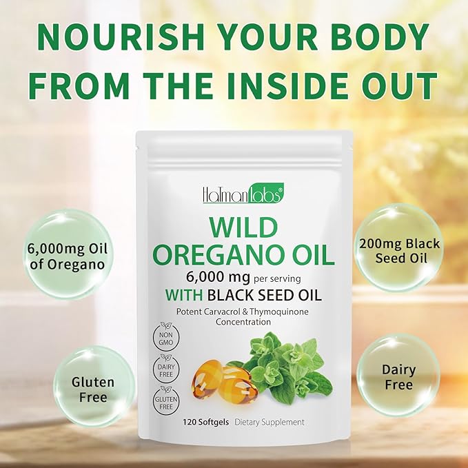 Oil of Oregano Capsules - 2 in 1 6000mg Oil of Oregano with Black Seed Oil 200mg - Oregano Oil Supplement Capsules - Digestive Support & Antioxidant, Non-GMO Digestive Support (2 Pack)