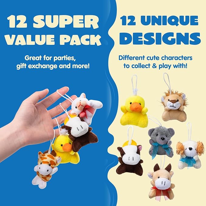 JOYIN 72 Pack Mini Animal Plush Toy Assortment (72 Units 3" Each),Bulk Stuffed Animals Party Favors for Kids, Small Animals Plush Keychain Decoration, Carnival Prizes, Christmas Party Favors