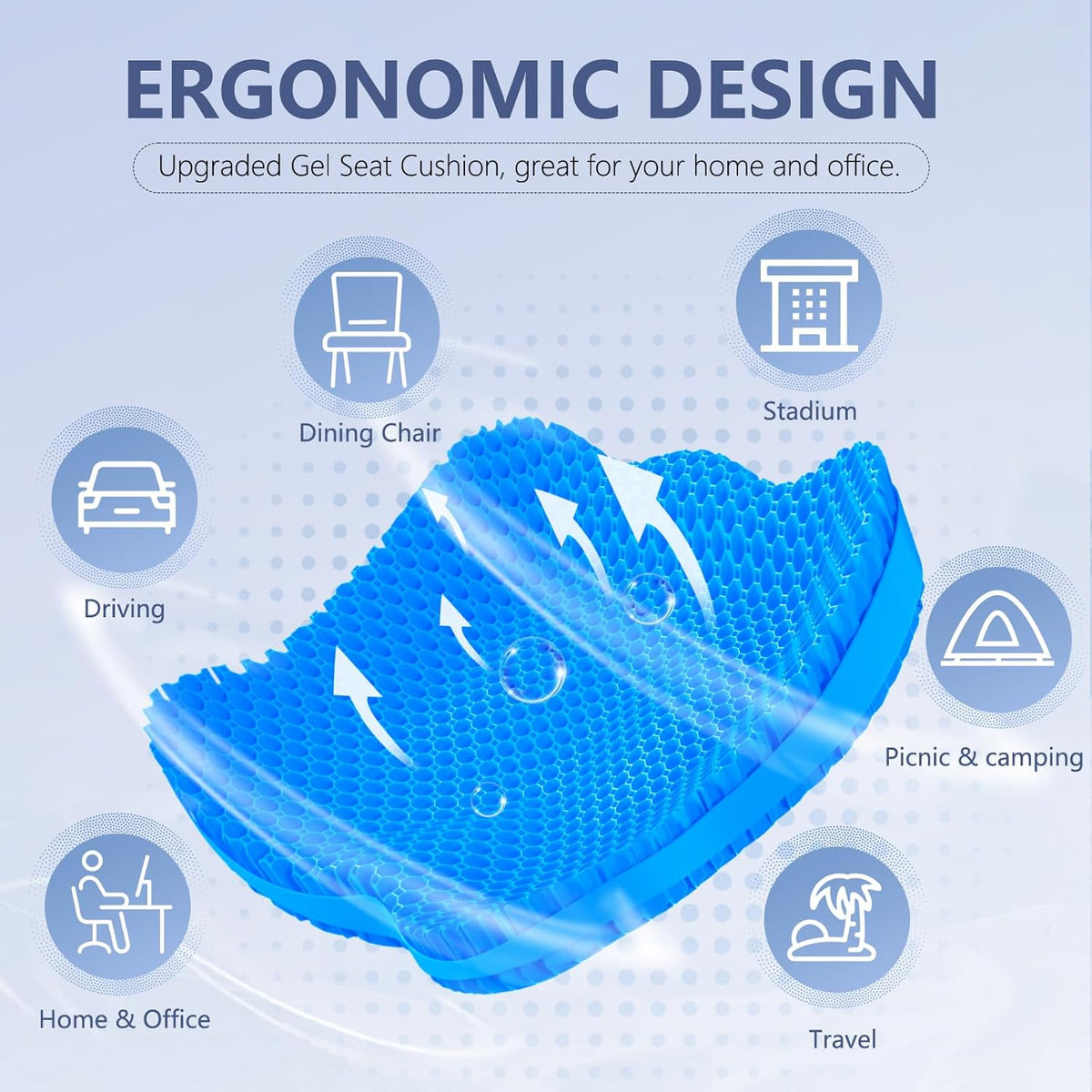 Thicken 19.7in Seat Cushion Gel, Large Cooling Seat Cushion for Long Sitting, Cushion for Wheelchair, Pressure Relief Cushion Seat for Office Chair, Chair Seat Pads for Car Desk Chair Kayak Stadium