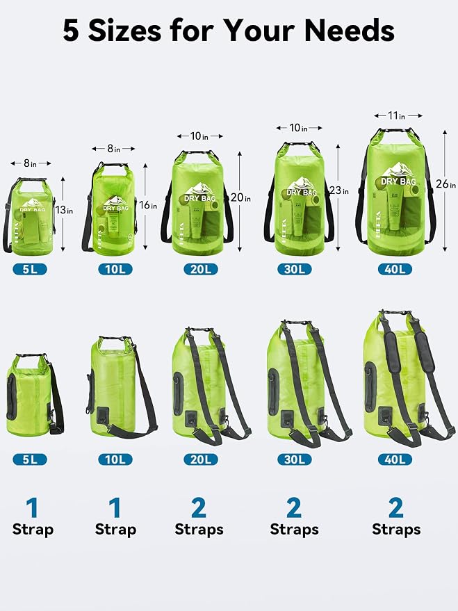 HEETA Dry Bag Waterproof for Women Men, 5L/10L/20L/30L/40L Roll Top Lightweight