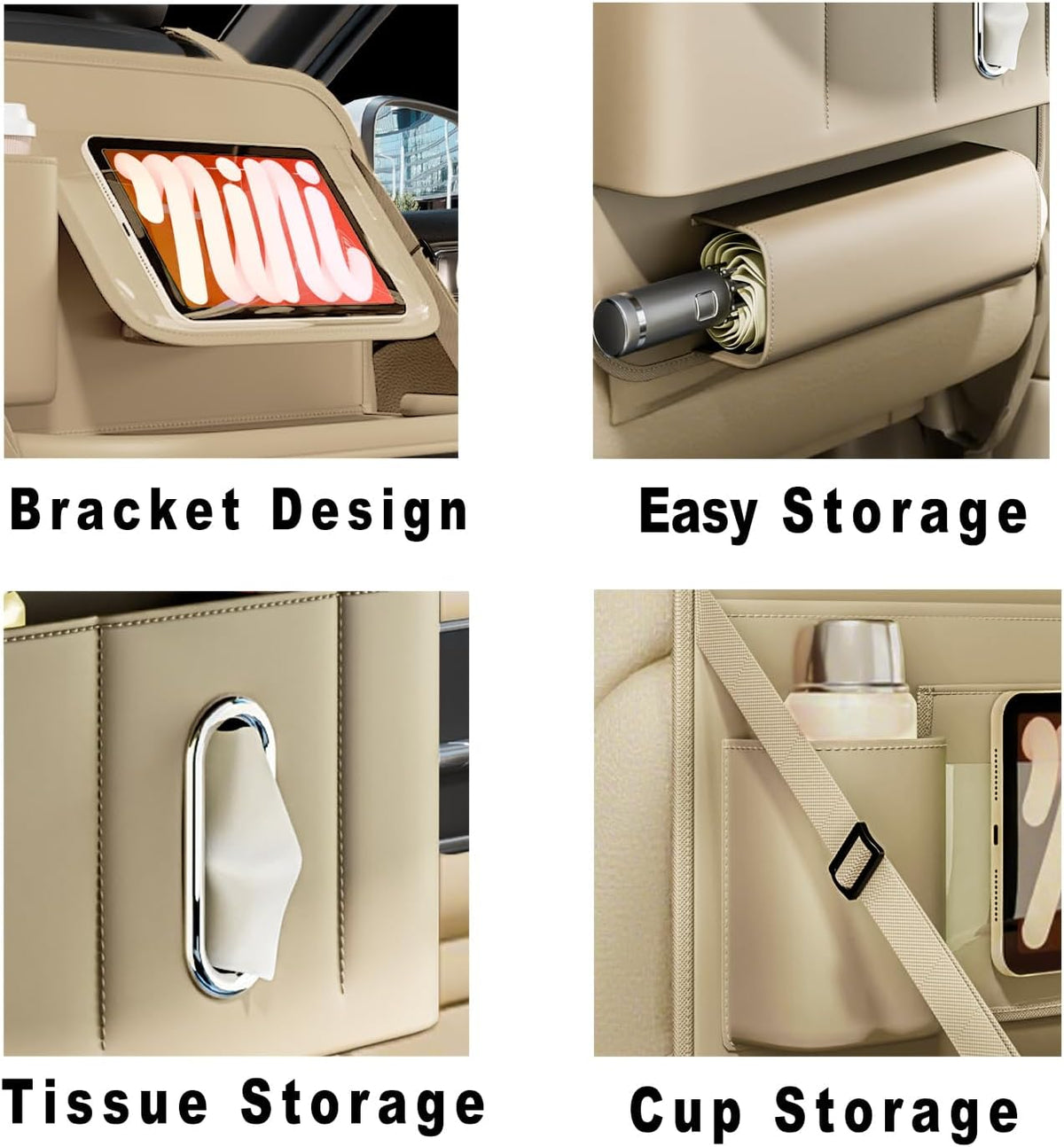 XDV Car Seat Organizers,Multi-functional Back Seat Protectors, Storage Pouches, Child kicking prevention and Tray Holders (for Cars, Kids, Seat Back and Rear Seats) (Beige, 2 Pcs)