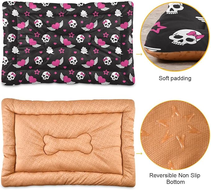 Skull Wings Heart Pet Bed Cute Dog Bed Mat Absorbing Non Slip Pad Pet Sleeping Mat for Small, Medium, and Large Dogs Puppy Cat 24 in x 18 in