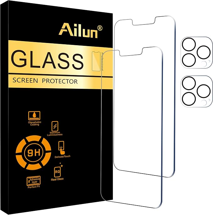 Ailun 2Pack Screen Protector for iPhone 13 Pro Display 2021 + 2 Pack Camera