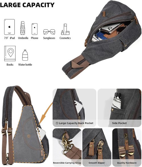 KL928 Canvas Sling Bag - Stylish Small Crossbody Backpack for Men & Women | Black Color