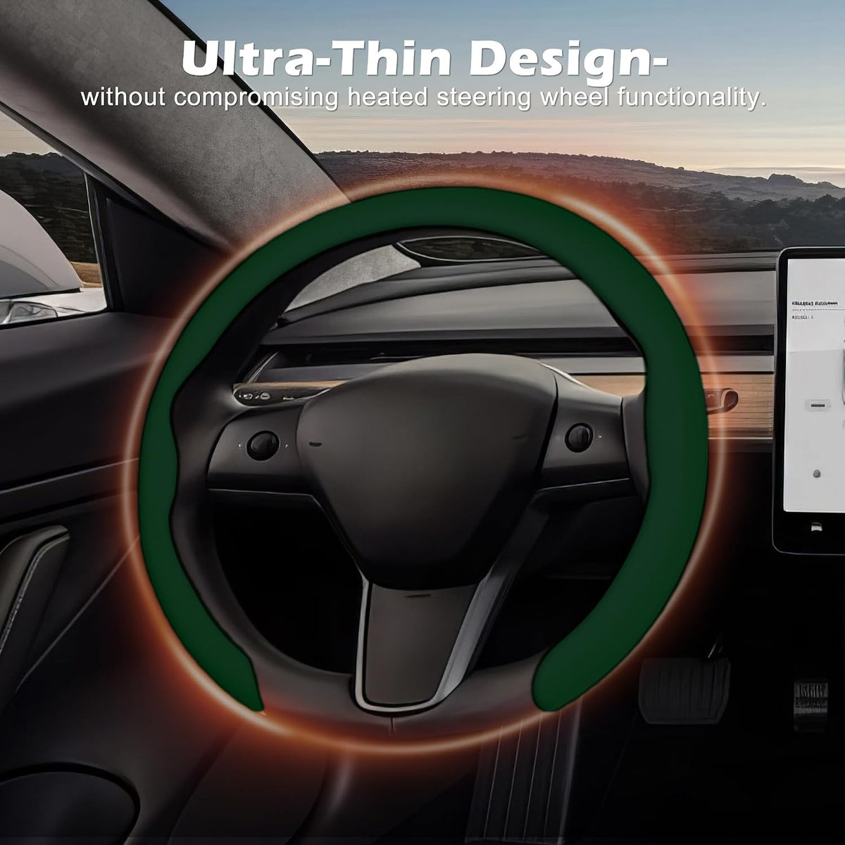 Frani Nappa Leather Steering Wheel Cover, 14.5-15 Inch,Black Green