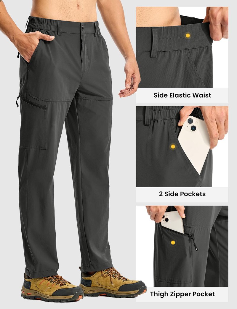 TBMPOY Men's Lightweight Hiking Pants Quick Dry 4 Pockets Stretch Water Resistant Travel Fishing Convertible Zip Cargo Jogger Dark Grey 34