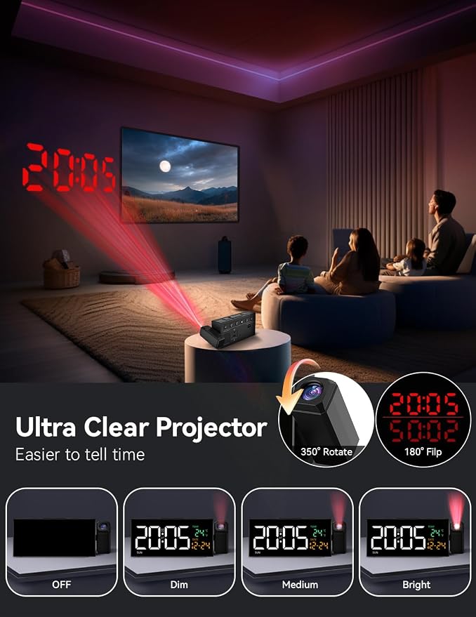 Netzu Projection Clock for Bedroom Ceiling, Alarm Clocks