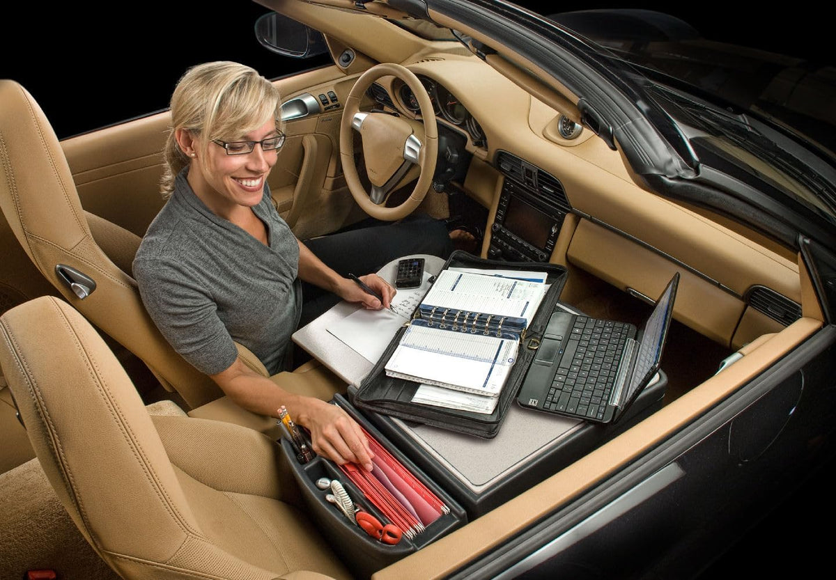 AutoExec GripMaster Car Desk for Your Vehicle Workstation and Mobile Office, Mahogany with 400 watt Power Inverter
