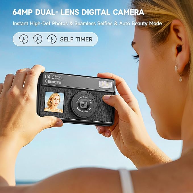4K Digital Cameras for Photography, 64MP UHD Autofocus Compact Camera