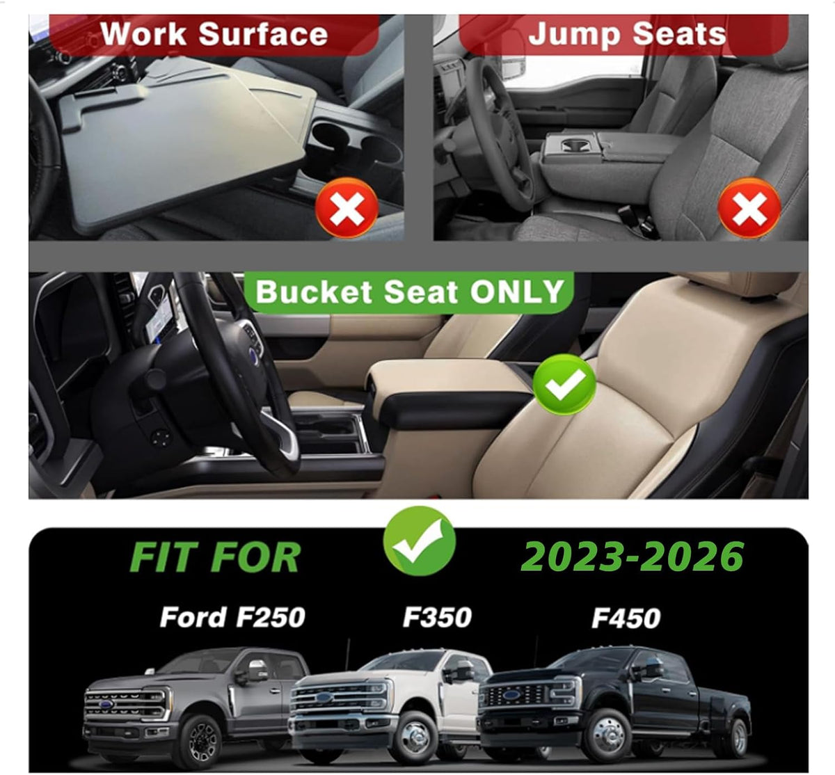 Muslogy Center Console Organizer For 2023-2026 Ford F250 F350 F450 Super Duty Accessories Custom Fit Storage Box Divider(Fit with OEM Tray), Fits Bucket Seats Only, Not for Work Surface Console(Brown)