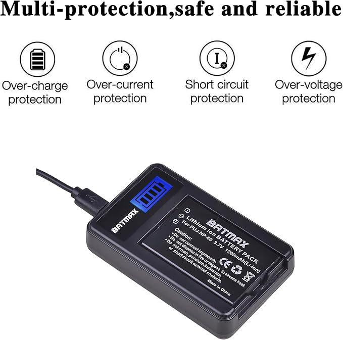 Batmax 2Pcs FNP-60 NP-60 Battery + LCD USB Charger