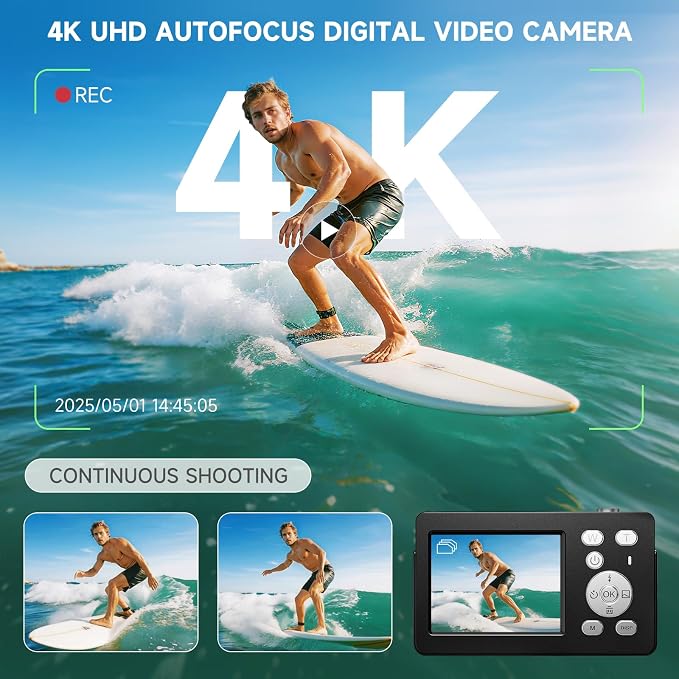 4K Digital Cameras for Photography, 64MP UHD Autofocus Compact Camera