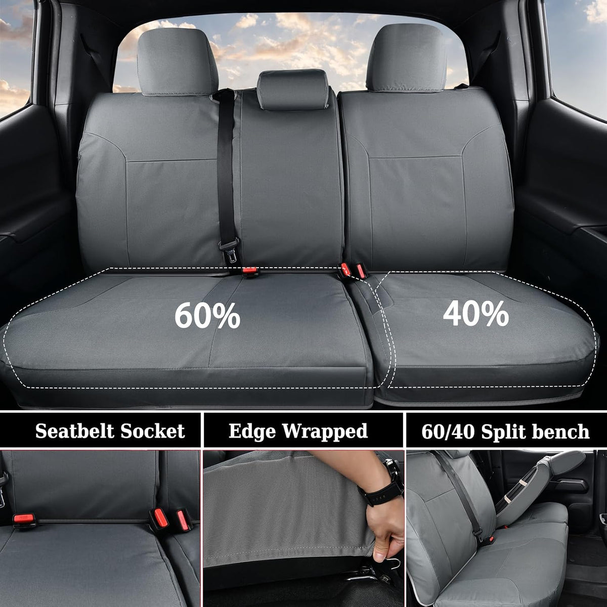 Coverado Seat Covers Custom Fit for Tacoma Double Cab/Crew Cab SR/SR5/TRD Sport/TRD Off-Road/Limited Seat Cushion Protectors 2016-2023 Oxford (Rear, Gray)