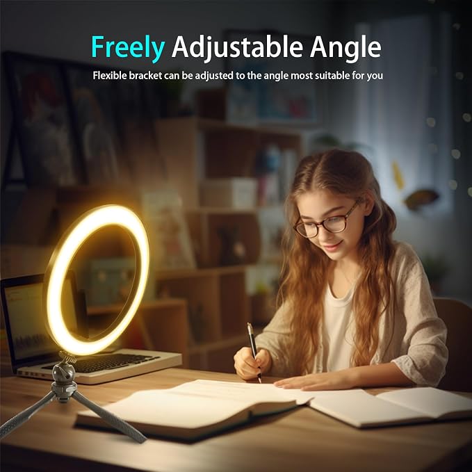 10" Desk Ring Light with Stable Tripod & Phone Holder, 120 LEDs 5-Color