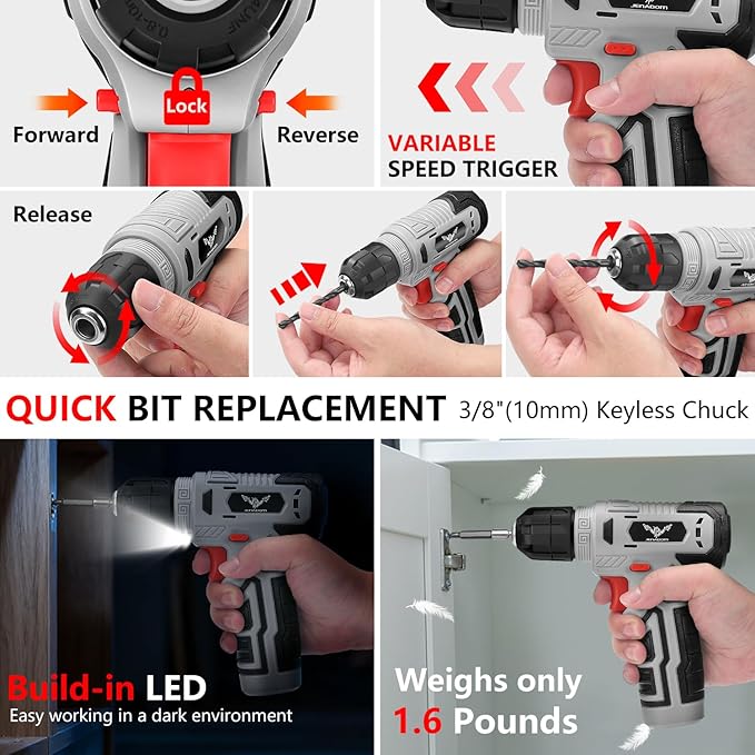 Tool Set：Tool Kit with 8V Cordless Drill, Tool Box with Drill, Hand Drill Set for Men & Women, Home Tool Kits for House Repair, Handyman, DIY 146 Piece