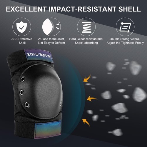 Knee and Elbow Pads Adult - (6 in 1) Knee Elbow Pads Wrist Pads with Drawstring Bag, Skating Protective Gear Set for Women & Men for Roller Skate, Skateboard, Bike Cycling, Scooter (Medium)