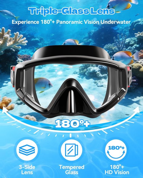 Aegend Snorkeling Gear - Anti-Fog Diving Mask & Dry Snorkel Set | Panoramic View with Mesh Bag