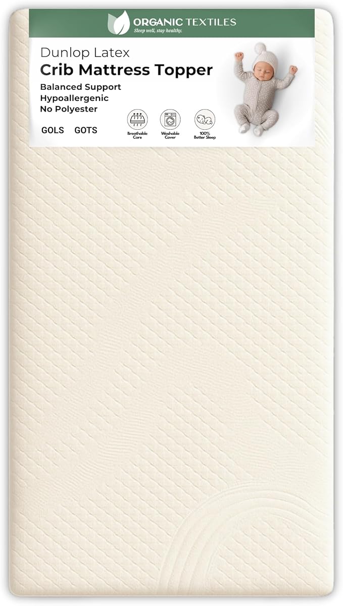 ORGANIC TEXTILES Organic Baby Mattress Topper with Organic Cotton Removable Cover - GOLS/GOTS Certified - Breathable - 3" Basinet (30"x15")