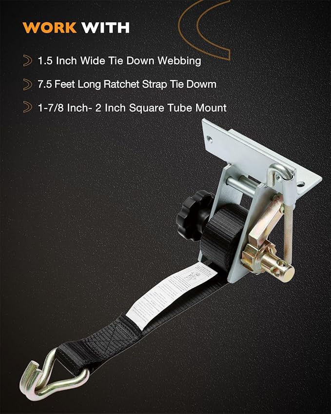 Pipe Rack Ratchet Straps, W/J-Hook (2PCS), 1.4" Silver Square Tube Mount, 1.5" Wide x 7.5' Long, Black Ladder Rack Ratchet Straps, 500 lbs Load Heavy Duty, Truck/Roof Rack Straps, Lumber Rack Strap