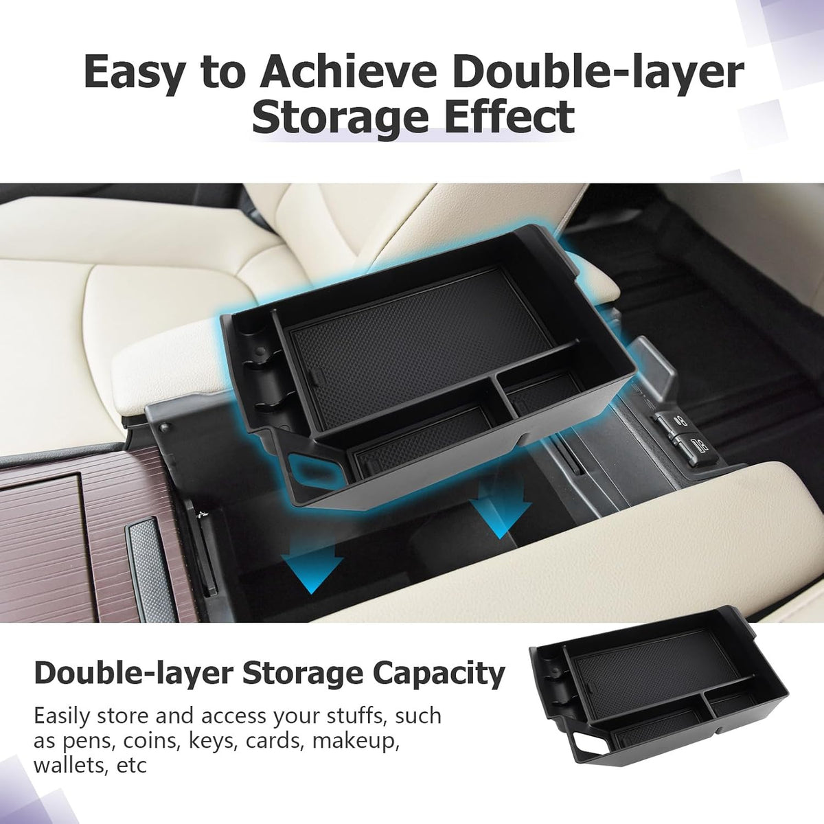 LUWU 2025 2026 Sienna Accessories for 2025 2026 Toyota Sienna Accessories Dashboard Storage Tray Center Console Organizer, Armrest Console Tray Storage Box Black 2-Pack (ONLY for 12.3-INCH Screen)