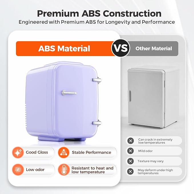 OSTBA Mini Fridge, 4 Liter/6 Can Mini Makeup Fridge, 110V AC/ 12V DC Portable Thermoelectric Cooler&Warmer for Skincare, Drink, Cosmetic, Medicine, Small fridge for Bedroom, Office, Dorm, Car, Purple