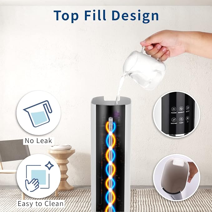 Ultrasonic Cool Mist Humidifier for Large Room Bedroom, Top Fill Humidifier(9L/2.38Gals) for Baby Adults, Smart & Remote Control, Last 60 Hours