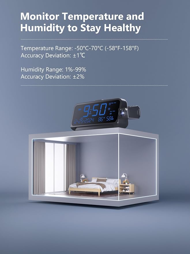OnLyee Projection Clock for Bedroom Ceiling, Alarm Clock for Heavy Sleepers |