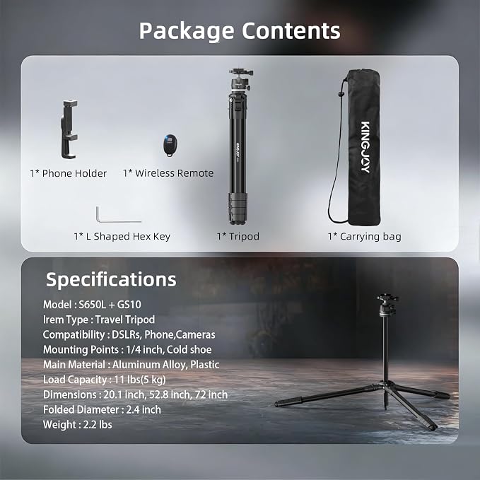 KINGJOY 72'' Aluminum Travel Tripod