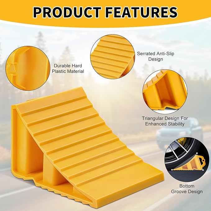 Wheel Chocks for Trailers, 4 Pack Hard Plastic RV Wheel Chocks with Handles for Easy Removal, Tire Chock for Cars Wheels, Keep Your Truck or Camper in Place
