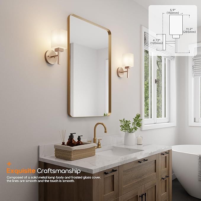 Bathroom Vanity Light Fixture with White Frosted Glass, Champagne Bronze Wall Lamp Over Mirror for Bedroom, Living Room, Washroom Porch T002CPG-L1