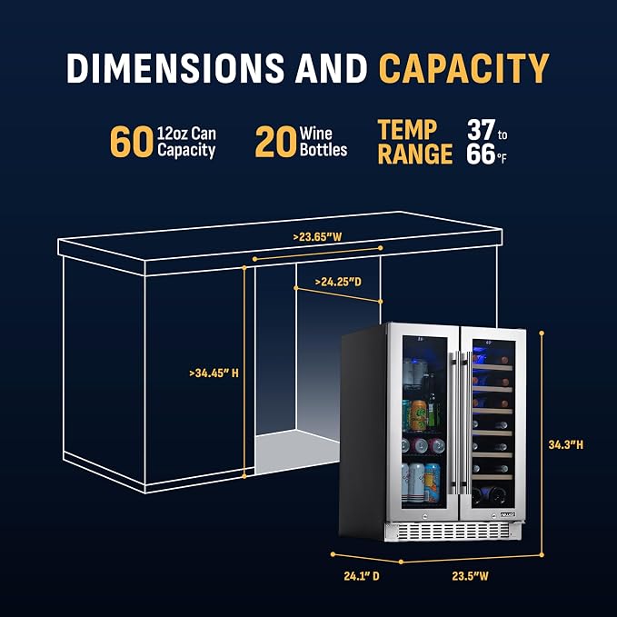 NewAir 24" Dual Zone Beverage Refrigerator & Wine Cooler for 18 Bottles & 60 Cans | Freestanding or Built-In Under Counter Mini Fridge for Beer, Wine and Soda | Stainless Steel