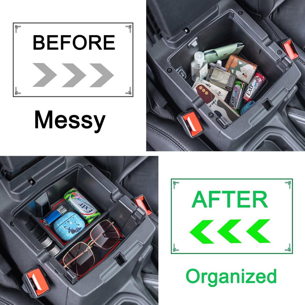 PIMCAR Center Console Organizer for Jeep Wrangler JL/JLU (2018-2026) & Gladiator JT (2020-2026) | Armrest Storage Tray | Interior Accessories (Not for JK/JKU) | Red Liner Trim